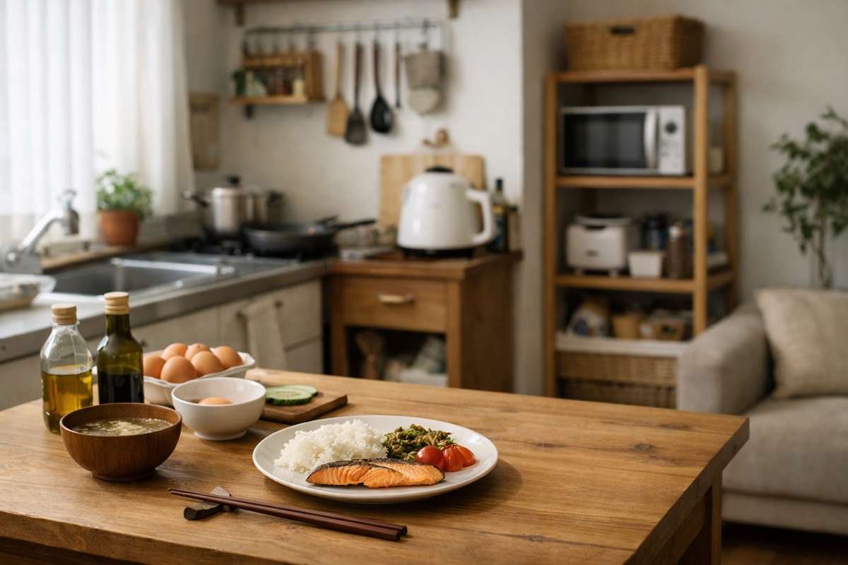 一人暮らしのキッチンで無理せず自炊を楽しむナチュラルなごはん風景