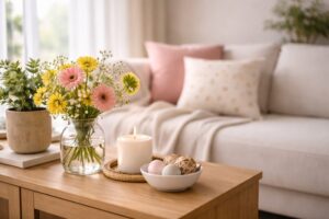 季節を感じる小物を一角に取り入れ、さりげなく雰囲気の変化を楽しむナチュラルな室内空間