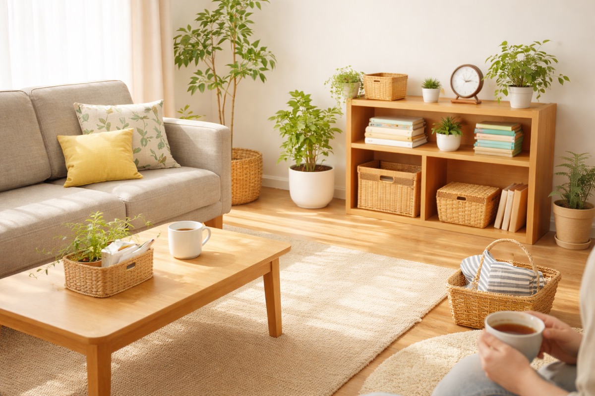 物を増やさず、余白のある暮らしを感じるナチュラルなリビング空間