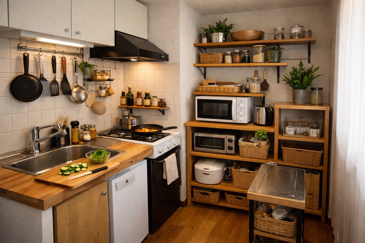 一人暮らしの小さなキッチンを使いやすく整えた収納とレイアウトの実例