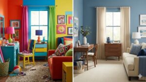 色数が多すぎてごちゃついた失敗例と色が整理された成功例の比較画像