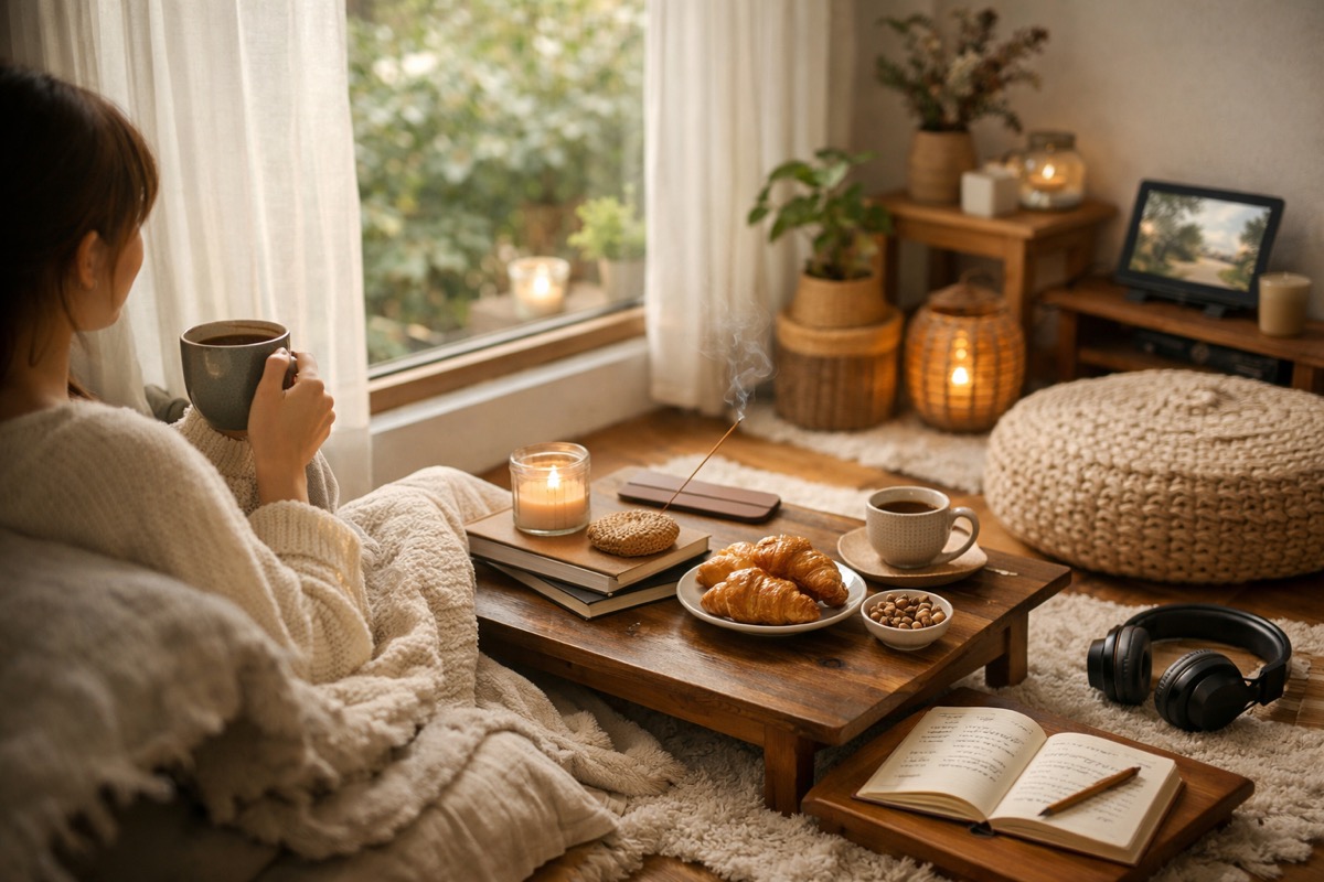 休日の朝に自宅でコーヒーを飲みながら静かに自分時間を楽しむ心地よい暮らしの風景