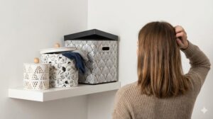 見た目重視で選んだ収納グッズが使いにくく、頭を抱える女性