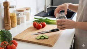 キッチンで空き瓶を保存容器として活用する日常の工夫