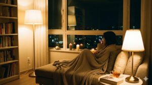 ひとり時間を充実させる心地よい照明のまとめ。温かい間接照明とキャンドルに包まれ、夜景を見ながらリラックスする理想的な空間。