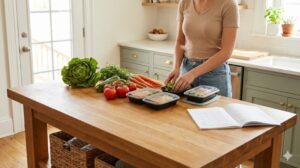 休日の朝にゆったりと食材を整理し食事の準備をする風景