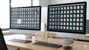 一貫した命名ルール(日付・作業名・内容)を象徴する視覚的なファイルリストのクローズアップ(保存後の迷い解消)。