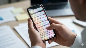 スマホの通知が溢れて混乱する様子