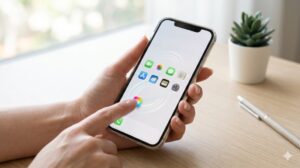 スマホの画面で、アプリのアイコンを中央に配置し、周囲に余白を設けて整理する具体的なテクニック