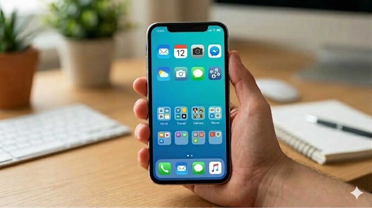 スマートフォンのホーム画面を整理し、よく使うアプリを優先的に配置して利便性を高めたイメージ画像