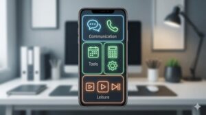 スマートフォンの画面が役割ごとにエリア分けされているイメージ画像