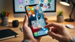 スマホ画面で新しいアプリをルールに従って整理・移動し、画面構成を崩さない仕組みのアイキャッチ画像