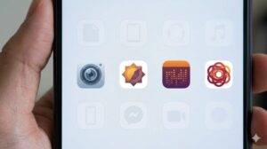 必要最低限のアイコンがすっきりと片付き、広々としたスペースがあるスマホ画面