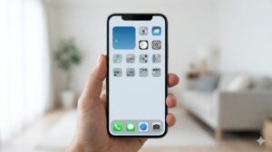 スマホ画面の上段と下段の役割が完全に決まり、整理された見やすい画面構成のまとめアイキャッチ画像