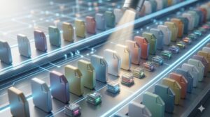 整理されたPCファイルの列に、小さな物理的な「タグ」(検索ツールでハイライトされた microscopic アイコン付きのブロック)が追加され、検索性が高まっている様子が描かれたブログ用アイキャッチ画像。