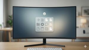 完璧に整理された、アプリショートカットの入口としての役割に統一されたデスクトップ画面のイメージ写真