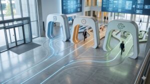 建築的な入り口から3つの異なるアーチウェイ(抽象化された目的)へと続く明確で単純な道(入口が迷わない形)