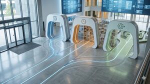 これまでの要素(アーチウェイ、コンテナ、流れ)を、より広大で完成されたデジタル建築空間に統合している様子(Scalable and Harmonious Digital Architecture)