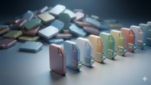 一見同じに見えるがわずかに異なるPCファイルの列(整理されたバージョンブロック付き)と、Dimly Lit で無秩序に散乱した混乱したファイルの山が対比して描かれたブログ用アイキャッチ画像。